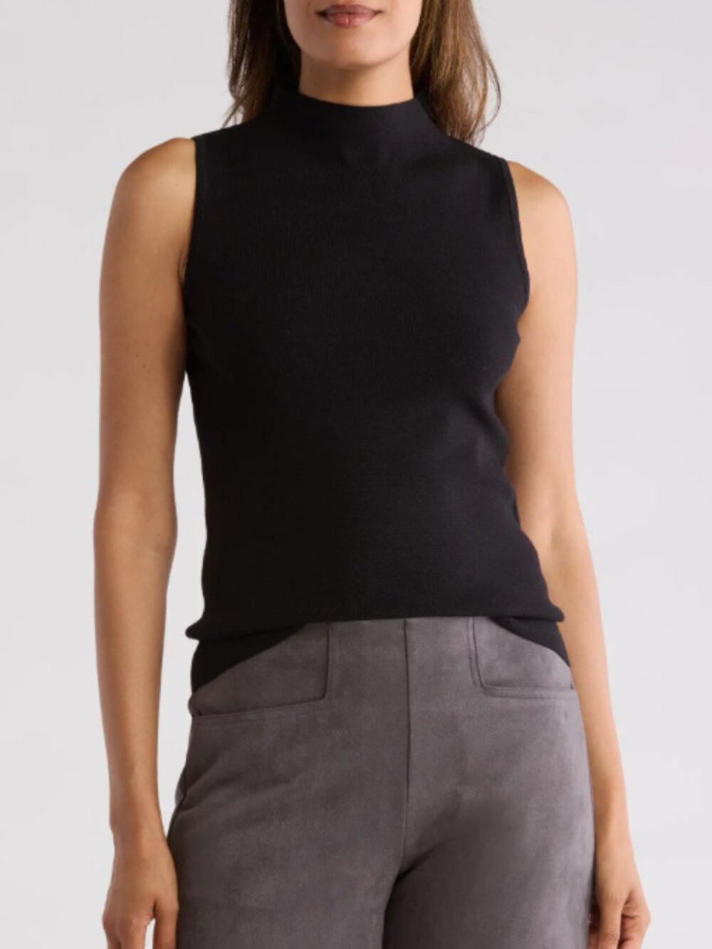 T Tahari Ribbed Sleeveless Sweater in Black Large